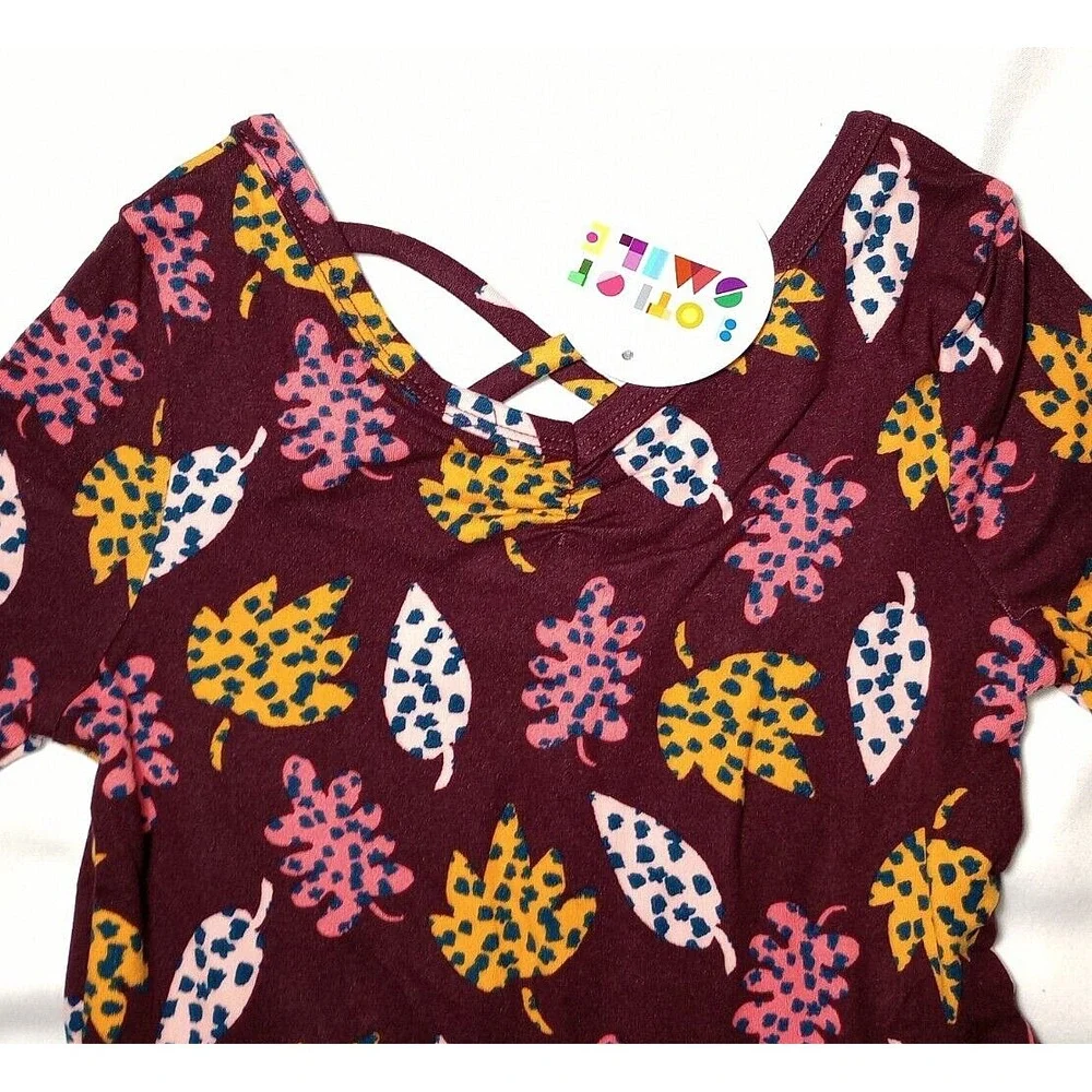 Dot‎ Smile Girls Sz 3 4 Purple Autumn Ballerina Dress Leaf Leaves 3/4 Sleeve NWT